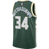 34-Giannis Antetokounmpo Milwaukee Bucks Swingman Jersey Green - Icon Edition