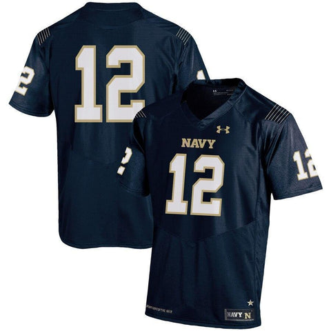 #12 Navy Midshipmen Under Armour Premier Performance Football Jersey - Navy