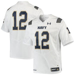 #12 Navy Midshipmen Under Armour Premier Football Jersey - White