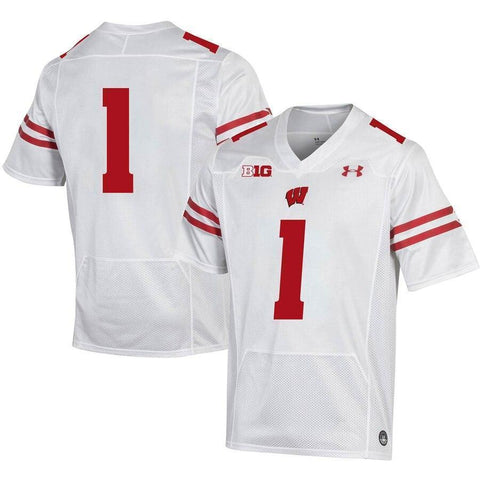 #1 Wisconsin Badgers Under Armour Premier Football Jersey - White