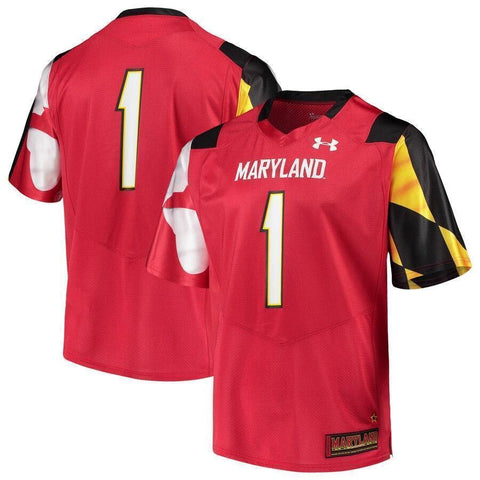 #1 Maryland Terrapins Under Armour Team Replica Football Jersey - Red