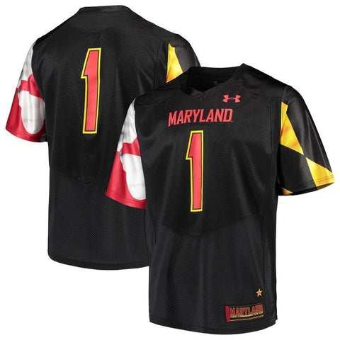 #1 Maryland Terrapins Under Armour Team Replica Football Jersey - Black